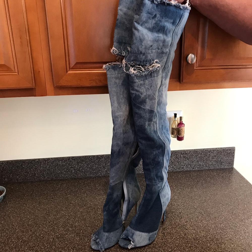 Denim thigh high stilettos